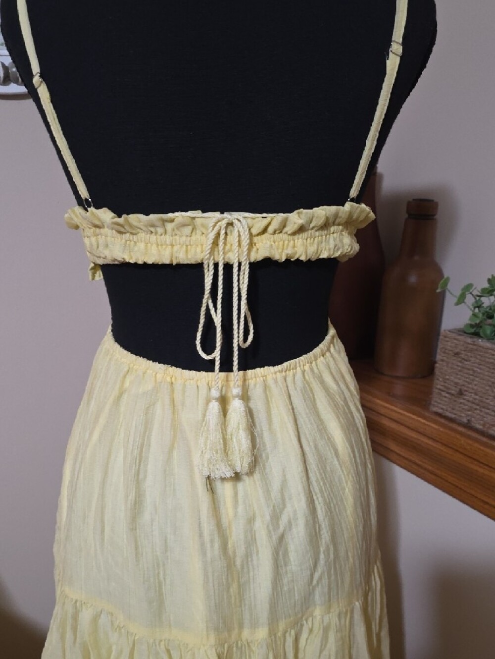 Yellow Tiered Maxi Sundress with Tassel Tie - Picture 5 of 10